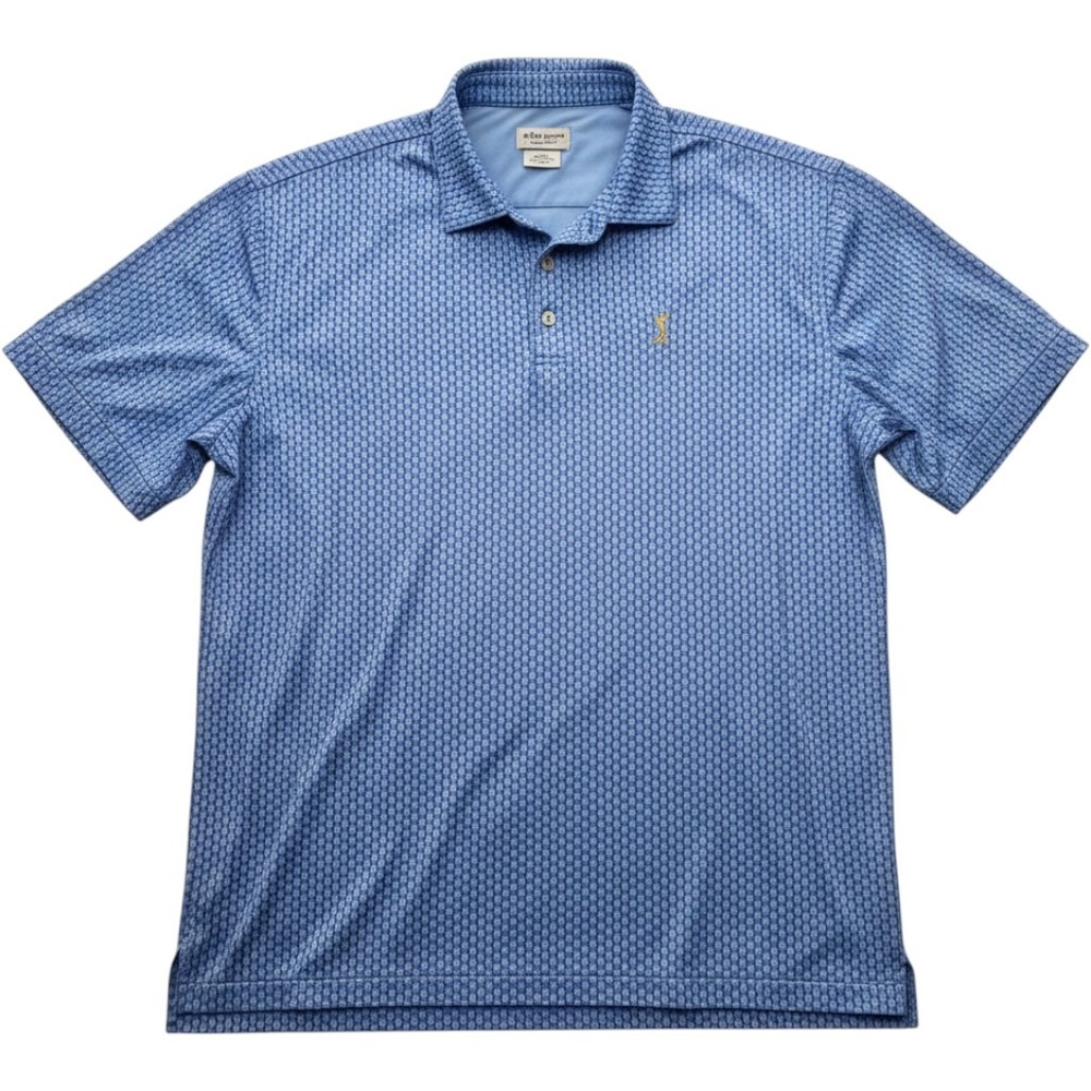 Peter Millar Summer Comfort Blue Golfer Print Performance Polo Shirt Mens XL